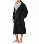 David Archy Men's Hooded Fleece Plush Soft Shu Velveteen Robe Full Length Long Bathrobe (L, Black)