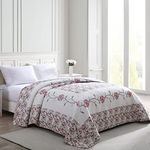 Beatrice Home Fashions Carnation Floral Embroidered Quilted Bedspread, Lightweight, All-Seasons, Twin, Rose