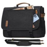 RAINSMORE Messenger Bag Men 17 Inch Laptop Bag Vintage Canvas Laptop Briefcase Water Resistant Satchel Bag Retro Computer Shoulder Bag for Office Work Business Travel College, Black