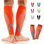 Calf Compression Sleeves for Men & Women - Leg Sleeve and Shin Splints Support - Varicose Vein Treatment for Legs & Pain Relief - Recovery , Ideal for Leg Cramp Relief , Football , Running , Basketball , Travel , Work , Sports , brace (Medium, Orange)