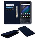 ACM Rich Leather Flip Wallet Front & Back Case Compatible with BlackBerry Key2 Le Mobile Flap Magnetic Cover Blue