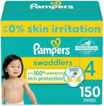 Pampers Diapers Size 4, 150 Count - Swaddlers Disposable Baby Diapers, One Month Supply