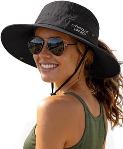FURTALK Womens Sun Hat with Ponytail Hole Beach Hiking Summer Wide Brim UPF 50+ Outdoor Protection Foldable Bucket Hat Black, One Size