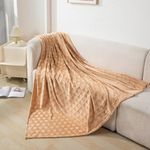 HOKIPO 220 GSM Flannel AC Throw Blanket Double Bed Queen, 200x230 cm / 6.5x7.5 feet, Beige (AR-4919-BGE)