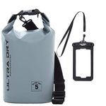 Premium Waterproof Bag, Sack with phone dry bag and long adjustable Shoulder Strap Included, Perfect for Kayaking/Boating/Canoeing/Fishing/Rafting/Swimming/Camping/Snowboarding (gray, 5 L)