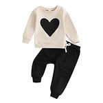 PanLidapan Toddler Baby Girl Boy Valentine's Day Outfit Clothes Heart Print Long Sleeve Sweatshirt Jumper Trouser Set Tracksuit (Khaki, 2-3 Years)