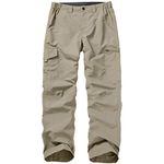 Mens Hiking Pants Quick Dry UPF 50 Travel Fishing Safari Cargo Pants Boy Scout Pants, Khaki （non-convertible), 42