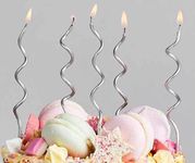 Party 24x7 6Pc Silver Twisty Birthday Unscented Candles Set Metallic Curly Candles With Holders Cake Cupcake Long Thin Wedding Birthday Candles Kids,Cake Decoration Silver Anniversary(6Pcs Packet)