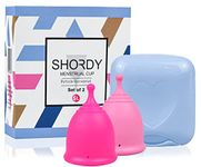 SHORDY Menstrual Cup, Set of 2 Silicone Cup (Small & Large) Cup Set, Soft & Flexible, Coupe Menstruelle Kit for Women Up to 12 Hours of Comfort, Eco-Friendly Period Cup & Safer Alternative to Pads & Tampons (Pink)