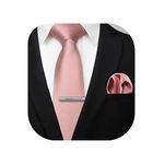 HISDERN Pink Solid Color Wedding Tie and Pocket Square, Classic Tie Clip Set for Men-Multiple Colors