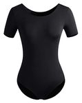 DANSHOW Women Short Sleeve Ballet Leotards for Adult Dance, Black, Medium