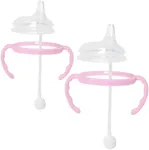 Soft Spout Transition Sippy Cup Kit for Comotomo Baby Bottles | Conversion Kit Fits 5 Ounce and 8 Ounce Bottles | Sippy Cup Baby Bottle Nipple with Weighted Straw and Bottle Handles (2 Pack, Pink)