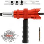 POWLAB Professional Rivet Gun Adapter Kit - Cordless Riveting Drill Tool with 4 Rivet Heads & 200 Blind Rivets - Easy Processing for Pop Rivets - Durable Alloy with Removable Handle for DIY Projects