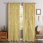 JVIN FAB Velvet Double Curtains 2 in 1 Curtain with Embroidery Curtain Best for Every Interior/Living Room/Dining Hall/Hotel/Bedroom/Kid Room/Kitchen (Golden - Ivory, 7 Feet) Set of 2 Pieces