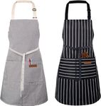 2 Pack Unisex Bib Apron, Chef apron,H HOME-MART Cotton Chef Adults Kitchen Bib Aprons for Women Waterdrop Resistant with Pockets, Kitchen Cooking Aprons for Chef Couple BBQ Painting (Black) (Style B)