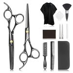 JINSHOW 12Pcs Scissors Hair Hairdressing Professional Shears Set Thinning Cutting Clip Comb Stainless Steel Cut Pouch Kit Salon Barber Women Men Kids Black (12)