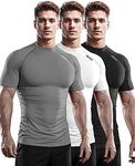 DRSKIN 3, 2 or 1 Pack Men's Compression Shirt Short Sleeve Top Baselayer Sports T-Shirt Athletic Running Active Workout, S-(black+gray+white) 3pack, X-Large