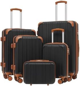 Coolife Luggage Sets, 5 Piece Durable Suitcase, Lightweight Carry on Luggage with ABS Hardshell, Dual Spinner Wheels, TSA Lock and YKK Zipper (apricot black, 5 piece set)