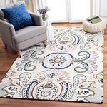 Safavieh Bella Collection BEL118M Handmade Wool Area Rug, 3' x 5', Ivory/Blue