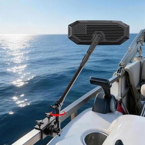 GEVINFA Pontoon Boat Mirror Rear View, Flag 4.8"x12.4" Large Convex Marine Mirror with Foldable Telescoping Pole, 360 Degree Adjustable Ball Joint, Quick Clamp On for Ski Boats & Pontoon Accessories