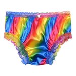 Satini Women's Satin Frilly Lace Sissy French Knickers Briefs Panties (Rainbow, M)