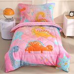 Wowelife Toddler Bedding Set for Girls, Premium 4 Piece Dinosaur Toddler Bed Set Pink, Dinosaur Toddler Comforter Set, Super Soft and Comfortable for Toddler