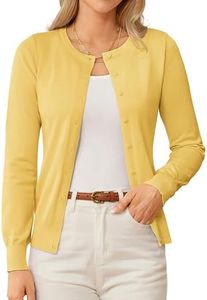 GRACE KARIN Casual Long Sleeve Yellow Cardigan Sweaters for Women Lightweight Button Down Dressy Sweater Cardigans L