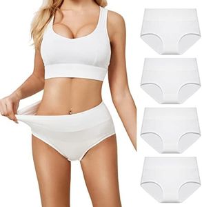 SERISIMPLE Viscose Bamboo Women Luxury Underwear Silky Comfy Ultra Soft Briefs Breathable Stretch High&Mid Waist Panties 4 pack (M, High-White)