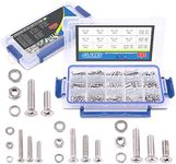 Glarks 665Pcs 304 Stainless Steel M3 M4 M5 M6 Phillips Flat Head Machine Screws Bolts Nuts and Flat Gasket Spring Washers Assortment Set Full Thread