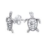 Honeymoon Vacation Tiny Nautical Hawaiian Sea Tortoise Beach Turtle Stud Earrings For Women Teen Oxidized .925 Sterling Silver