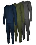 Andrew Scott Mens 2 Piece & 6 Piece Base Layer Long Sleeve + Long Pant Thermal Underwear Set (1 & 3 Pack Mix Match Options), 3 Sets / 6 Piece -Charcoal /Olive / Legion Blue, Medium