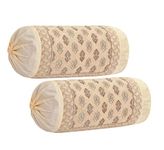 DECOMIZER Jacquard Geomteric Bolster Cover Set | 16x32 Inches | 200 Tc | Dewan Round Pillow Covers | Bed Side Long Pillow Case - (Ambi Beige - Set of 2)