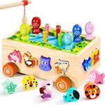 Montessori Toys for 2 3 4 Year Old | Shape Sorter Learning Toys | Wooden Fishing Game Car Preschool Fine Motor Skills 6 in1 Toddler Toys Gifts for Baby Boys Girls