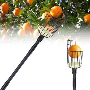 Fruit Picker Pole with Basket, 8.43FT (101 Inch) Adjustable Fruits Picker Tool with Stainless Steel Handle Fruit Grabber Reach Tool for Apple Mango Pear Avocados Fruit Picking, Black