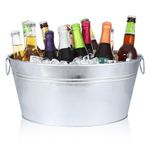 Ice Bucket, Oval Beverage Tub, Galvanized Bucket and drink Cooler for Parties, Ice Tub with Handles for Beer Sparkling Whisky Wine Cocktails (3.5gal) (Galvanized)