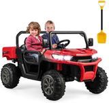 Costzon 24V Ride on Car, 2-Seater Electric Dump Truck w/Remote Control, Dual RPM20000 Motors, Dump Bed & Shovel, Battery Powered UTV w/Rocking Mode, Music, Wireless Connection & Headlights (Red)