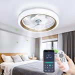 Auiaerty LED Ceiling Fans with Lights and Remote Control, Low Profile Intelligent 6 Speeds 3 Color Dimmable Modern Bedroom Fan Ceiling Light with APP for Living Room Kid's Room (Golden)