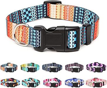 Qpets Stainless Steel Polyester Plastic Nylon Bohemia Style Dog Collar With Patterns Adjustable 33-55Cm Soft Comfy Pet Collars Dog Belt For Small Medium Large 15-30Kg Dogs (Size:M), Multicolor