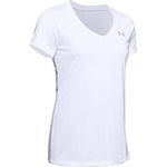 Under Armour Women's Tech V-Neck Short-Sleeve T-Shirt , White (100)/Metallic Silver , Medium