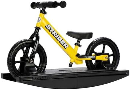 Strider 12” Sport Bike (Yellow) + Rocking Base - Helps Teach Baby How to Ride a Balance Bicycle - for Kids 6 Months to 4 Years - Easy Assembly & Adjustments