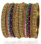 Generic Oneness Metal Bangles/Kada Set with Beautiful Golden Stone (Karwa Chauth Special) for Women & Girls - (Set of 20 Bangles)_Multi_2.4