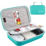 Hard Electronic Organizer Travel Case Electronics Accessories Cable Gadget Wire Storage Bag Double Layer Shockproof Box for Charger, Cord, Flash Drive, Apple Pencil, Power Bank, Turquoise