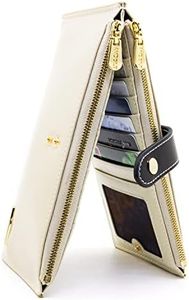 ANDOILT Women's Genuine Leather Wallet RFID Blocking Credit Card Holder Zipper Purse Cell Phone Handbag Creamy White