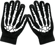 Lousye Luminous Halloween Costume Skull Gloves,Thickened Skeleton Gloves with Touch Screen,Stretch Knit Winter Warm Novelty Gloves, Black, Standard