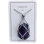 QGSIWEI Handmade Crystal Holder Necklace Stainless Steel Cage for Stone, Crystal Pendant Necklace, Quartz Gemstone Jewelry for Women Men(Silver - Purple Crystal)