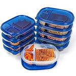 FRESHLY CONTAINED 10 Pack x 3 Compartment Plastic Food Containers - 780ml / 26oz BPA-Free Reusable Storage Bento Lunch Boxes with Lids - Microwave/Freezer/Dishwasher Safe Stackable for Meal Prep