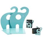 Itian 1 Pair Cute Elephant Bookends Bookends Metal Art Bookends (Lake Blue)