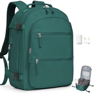 UPPACK Vacuum Travel Backpack for Women Men Large Carry on Backpack Luggage Flight Approved Personal item Travel Bag Work College Casual Daypack Backpacks with Vacuum Compression Dark Green