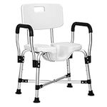 REAQER Shower Chair with Back and Removable Armrest 330 lbs,U-Shaped Shower Seat for Easy Cleaning Non-Slip Bath Chair for Inside Shower for Disabled, Seniors,Elderly and Pregnant