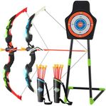 GYMAX Kids Bow and Arrow Set, Archery Set with 2 LED Light Up Bow, 20 Suction Cup Arrows, Standing Target & Arrow Case, Toddler Youth Play Archery Target Set, Recurve Bows for Indoor/Outdoor, Backyard